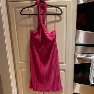 Pink Backless Halter Sundress with Fringe